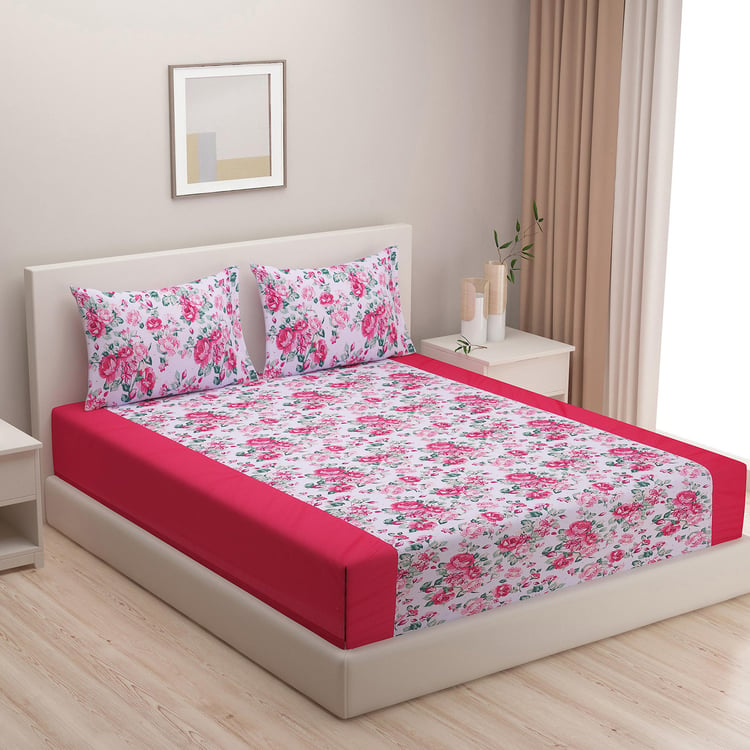 SWAYAM Roseate Bloom Chic Floral Cotton Queen Bedsheet Set