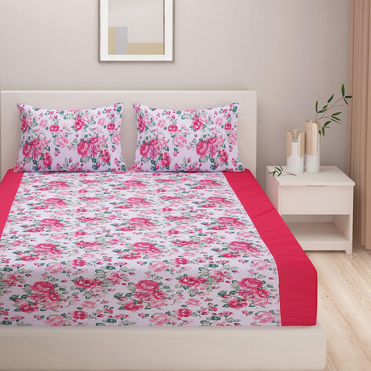 SWAYAM Roseate Bloom Chic Floral Cotton Queen Bedsheet Set