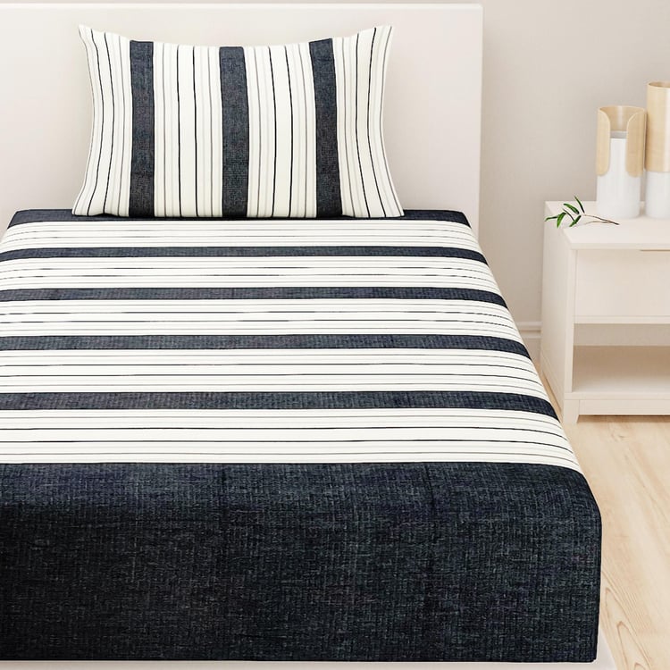 SWAYAM Monochrome Elegance Yarn-Dyed Striped 2Pcs Single Bedsheet Set