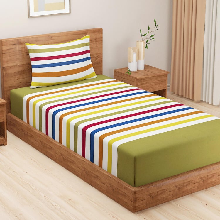 SWAYAM Spring Stripes Yarn-Dyed 2pcs Single Bedsheet Set