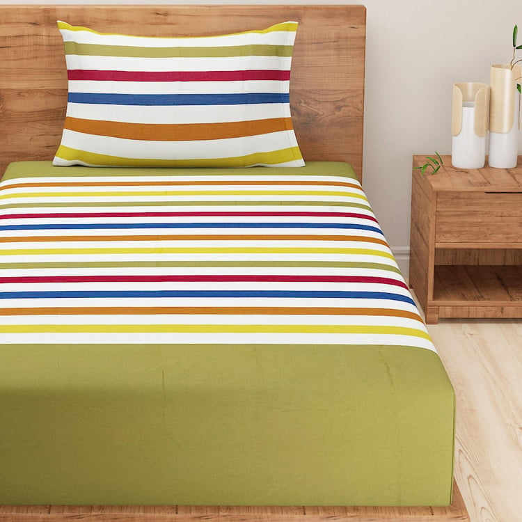 SWAYAM Spring Stripes Yarn-Dyed 2pcs Single Bedsheet Set