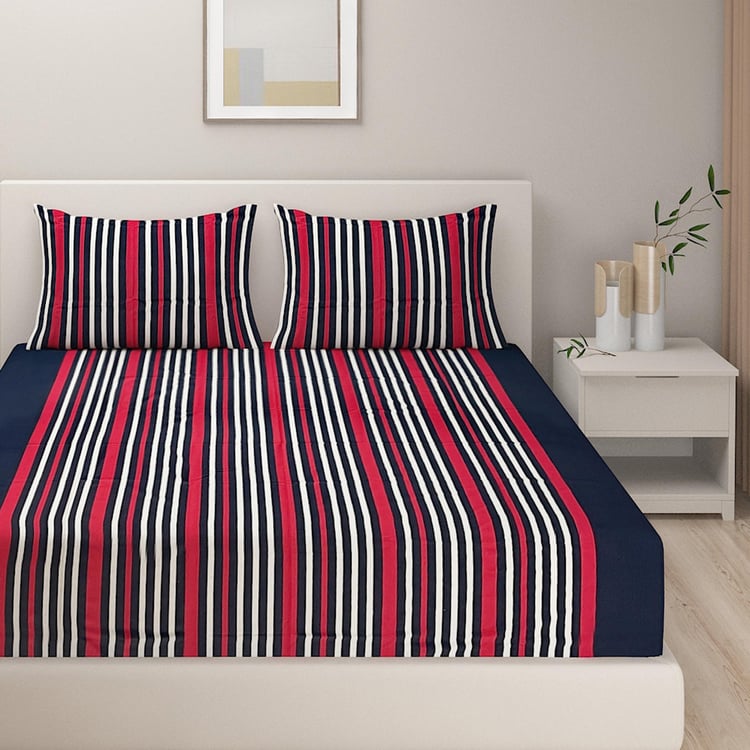 SWAYAM Nautical Stripes Classic Cotton Comfort Queen Bedsheet Set