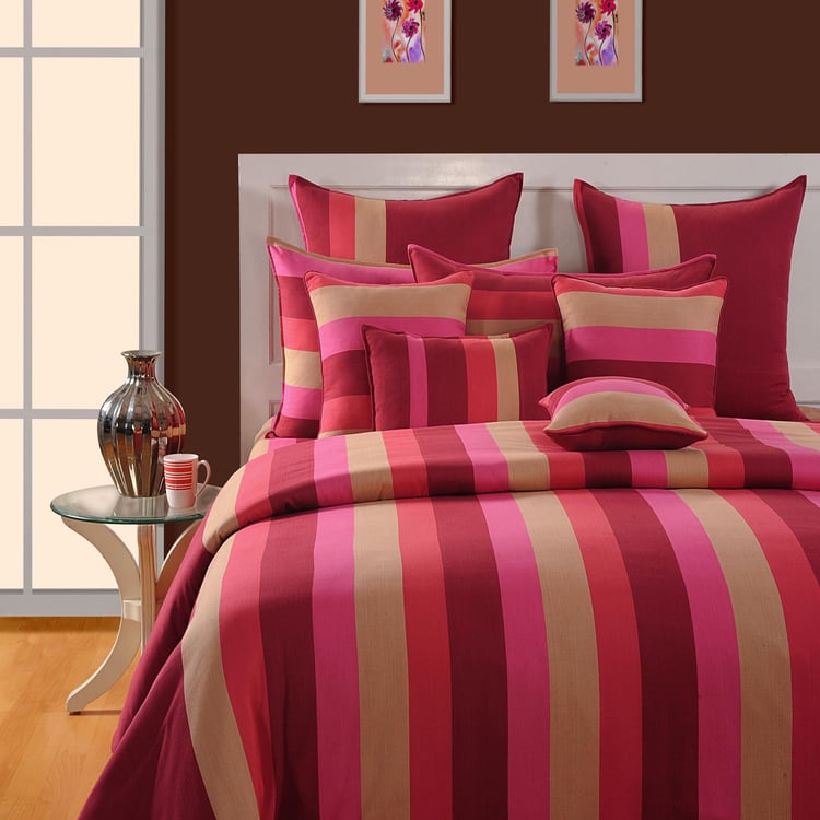 SWAYAM Pink Panache Yarn-Dyed Striped Cotton Queen Bedsheet Set