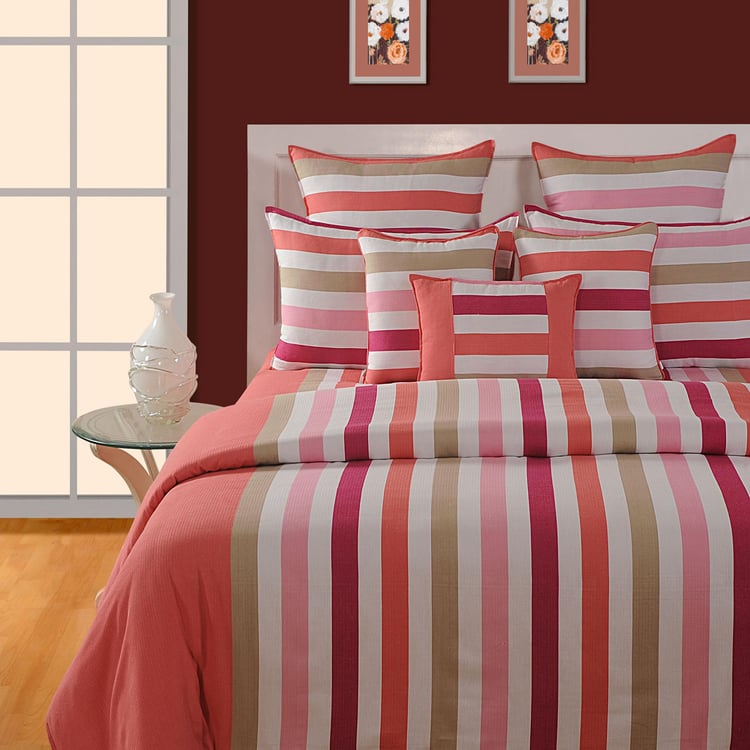 SWAYAM Soft Blush Stripes Yarn-Dyed Cotton Queen Bedsheet Set