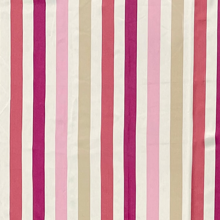 SWAYAM Soft Blush Stripes Yarn-Dyed Cotton Queen Bedsheet Set