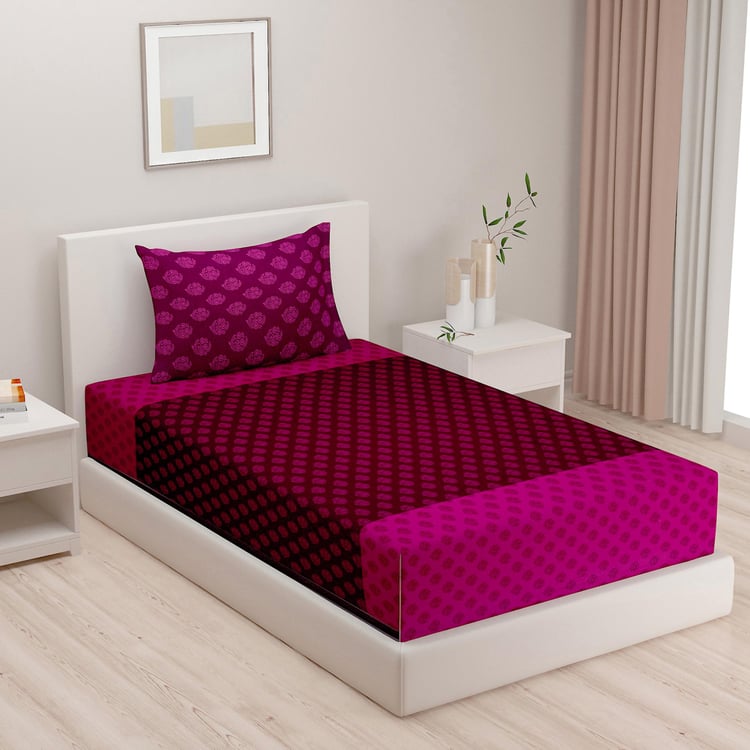 SWAYAM Magenta Mirage Ethnic Buti Cotton 200TC 2Pcs Single Bedsheet Set