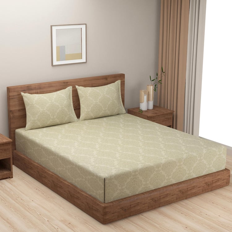 SWAYAM Regal Damask 250TC Cotton Satin Queen Bedsheet Set