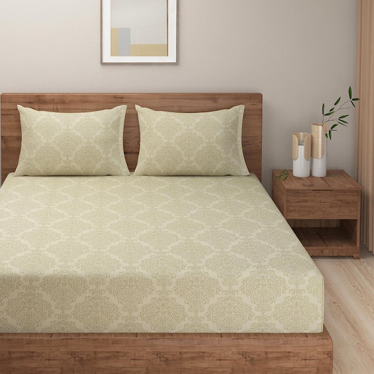 SWAYAM Regal Damask 250TC Cotton Satin Queen Bedsheet Set