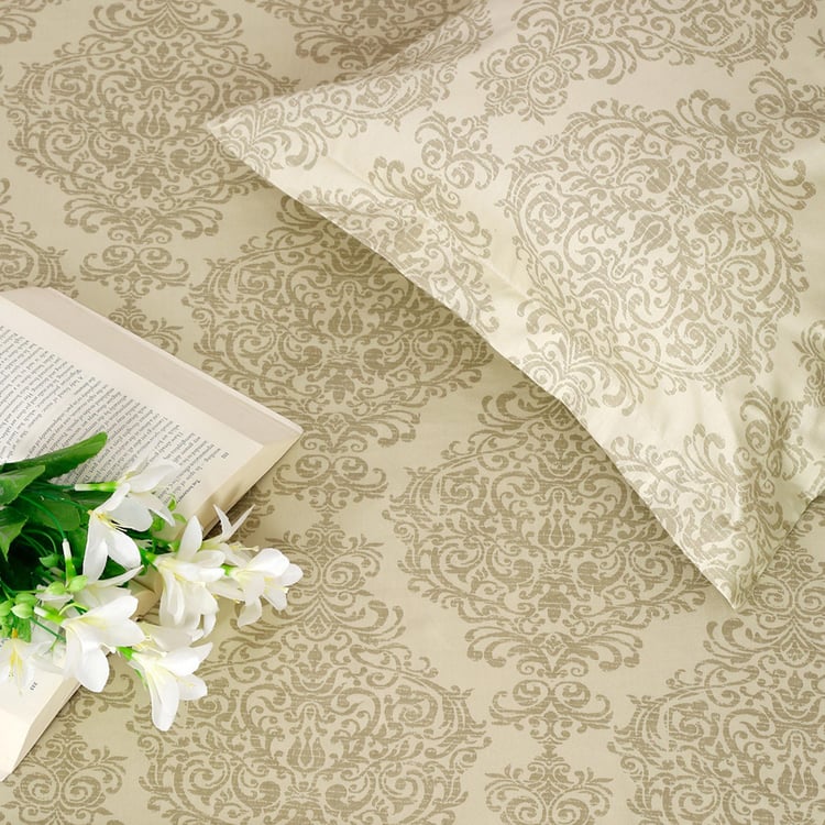 SWAYAM Regal Damask 250TC Cotton Satin Queen Bedsheet Set
