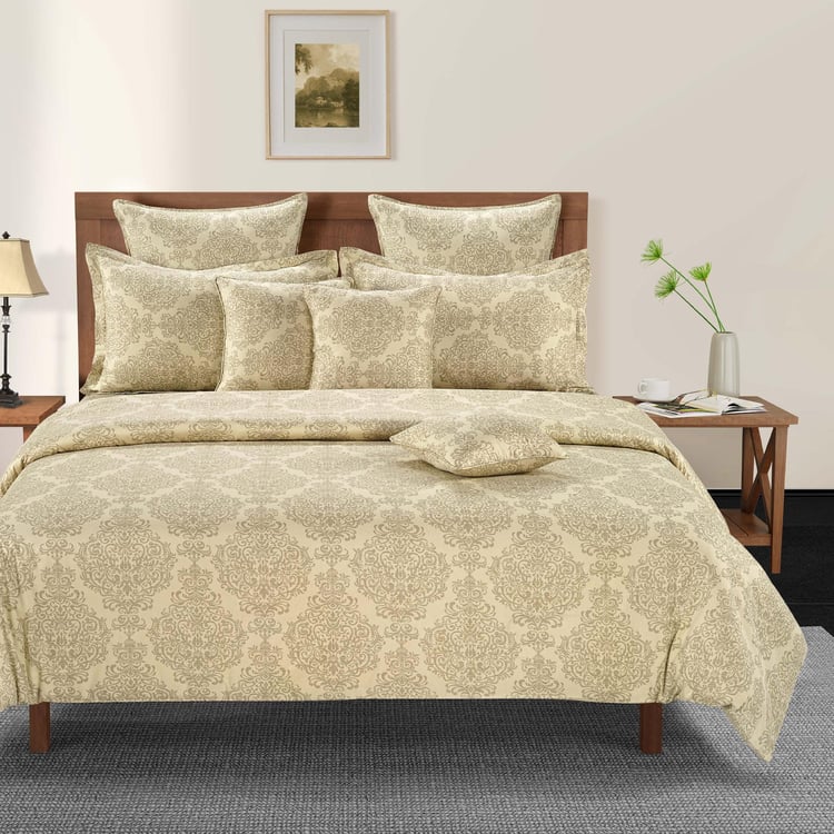 SWAYAM Regal Damask 250TC Cotton Satin Queen Bedsheet Set