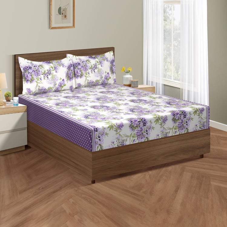 SWAYAM Whispering Lilacs 160TC Queen Bedsheet Set