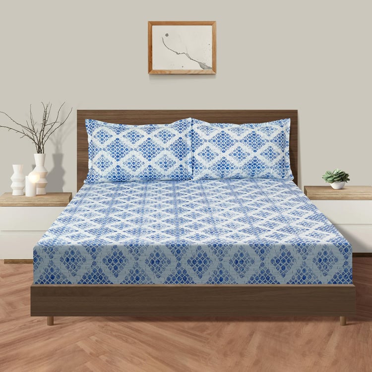 SWAYAM Ocean Printed Cotton Queen Bedsheet Set