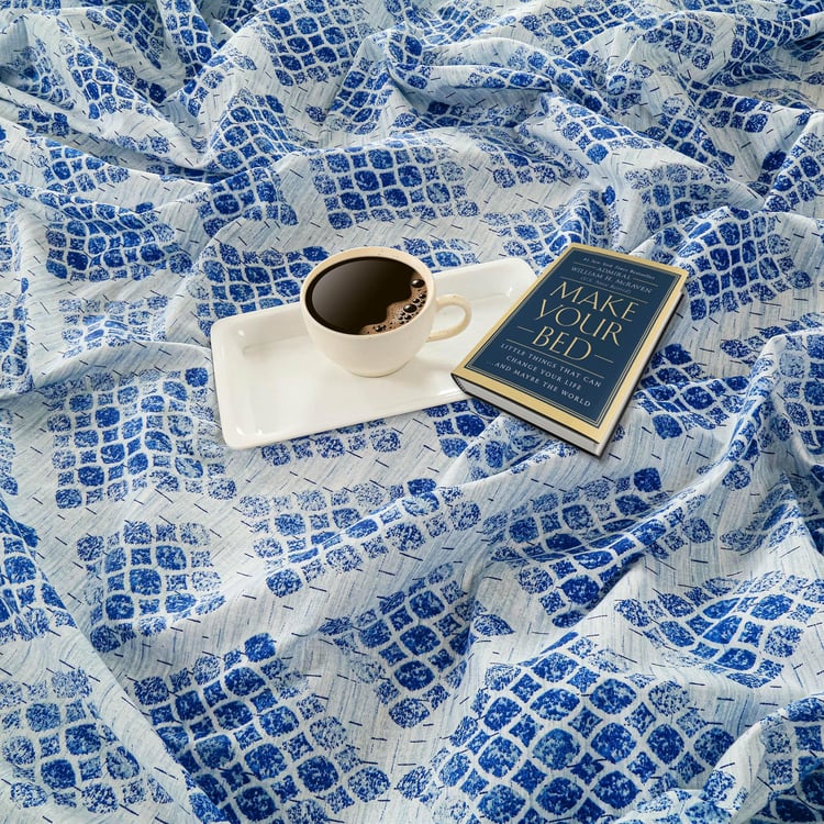 SWAYAM Ocean Printed Cotton Queen Bedsheet Set