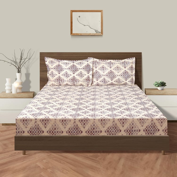 SWAYAM Earthen Printed Cotton Queen Bedsheet Set