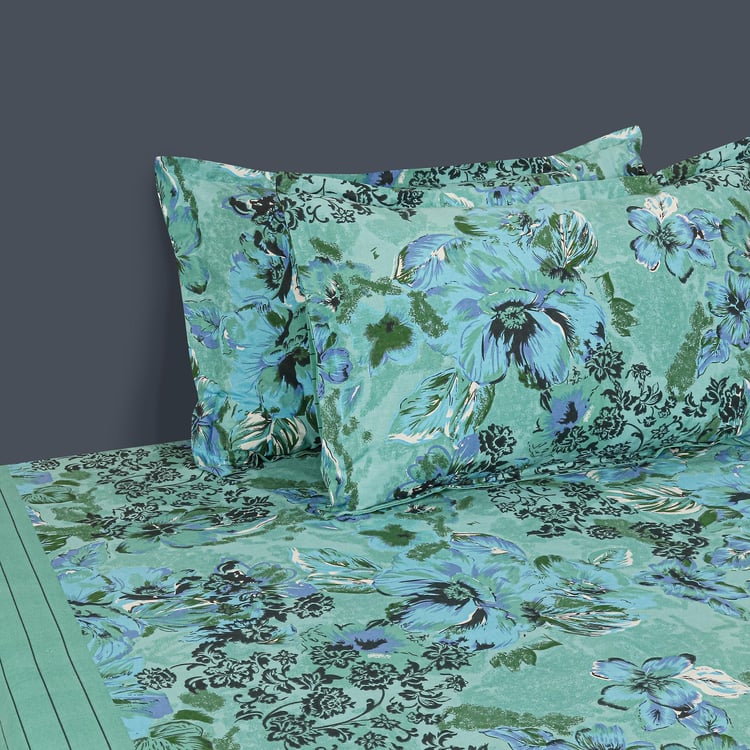 SWAYAM Aqua Florals 160TC Queen Bedsheet Set