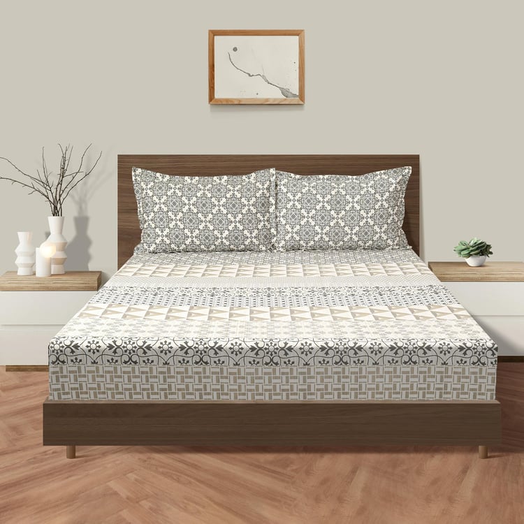 SWAYAM Abstract Mosaic 210TC Geometric Peaks Queen Bedsheet Set