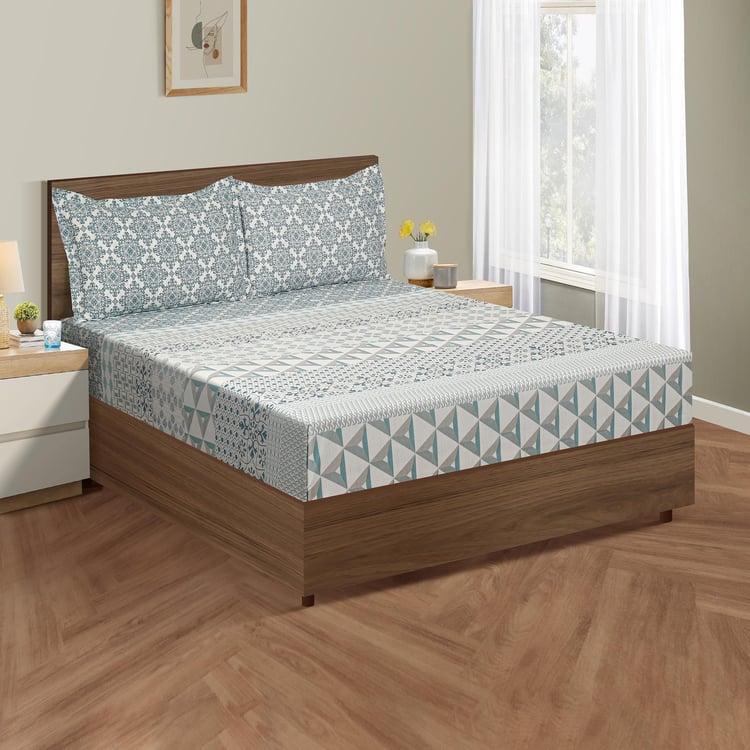 SWAYAM Abstract Mosaic 210TC Geometric Waves Queen Bedsheet Set