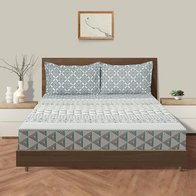 SWAYAM Abstract Mosaic 210TC Geometric Waves Queen Bedsheet Set