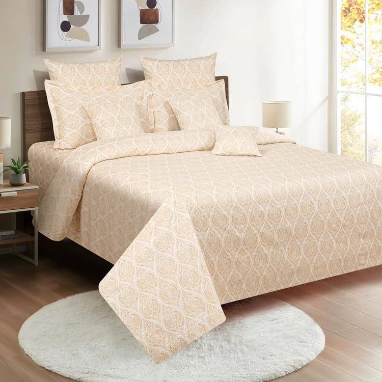 SWAYAM Botanical Geometry 250TC Cotton Satin Queen Bedsheet Set