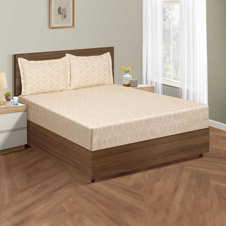 SWAYAM Botanical Geometry 250TC Cotton Satin Queen Bedsheet Set