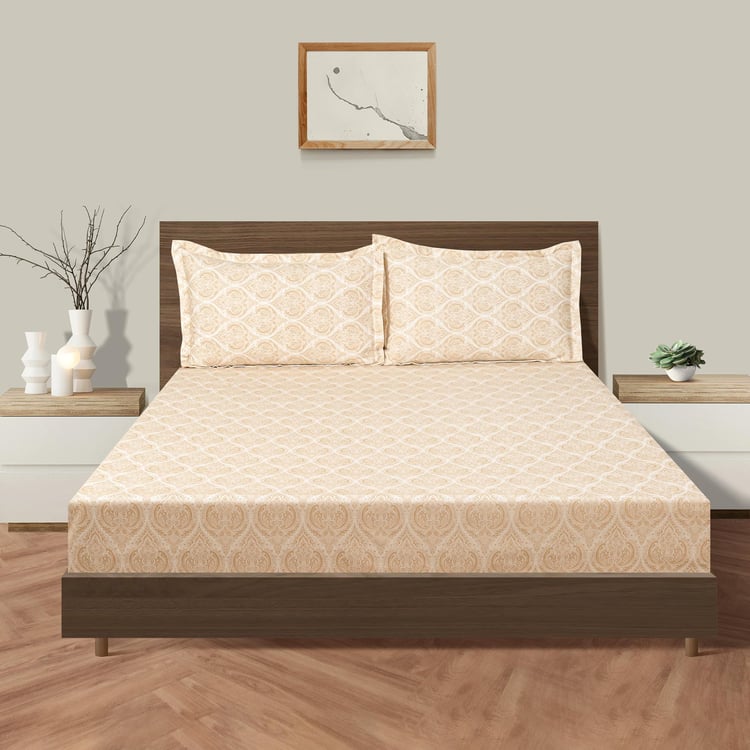 SWAYAM Botanical Geometry 250TC Cotton Satin Queen Bedsheet Set