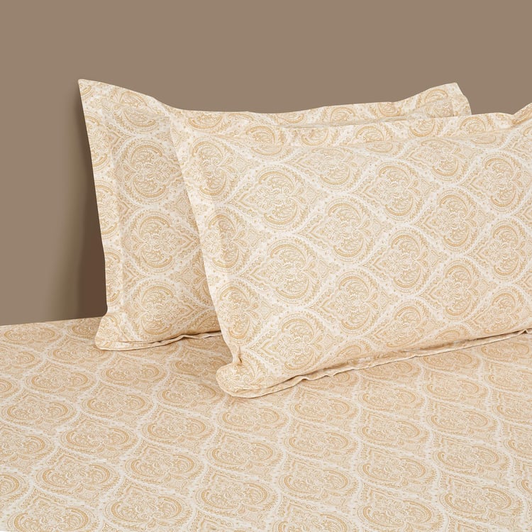 SWAYAM Botanical Geometry 250TC Cotton Satin Queen Bedsheet Set