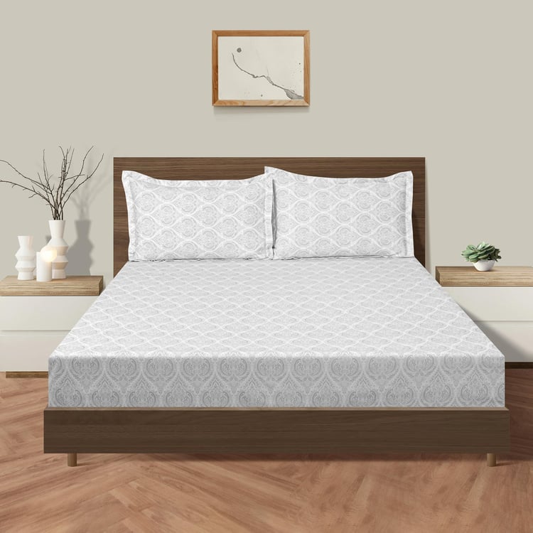 SWAYAM Nature's Geometry 250TC Leaf Satin Queen Bedsheet Set