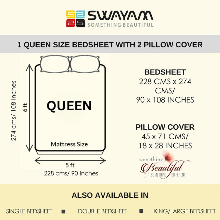 SWAYAM Nature's Geometry 250TC Leaf Satin Queen Bedsheet Set