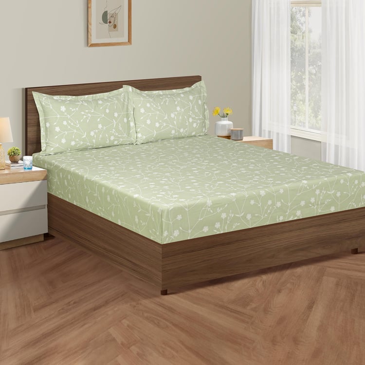 SWAYAM Serene Spring 210TC Cotton Harmony Queen Bedsheet Set