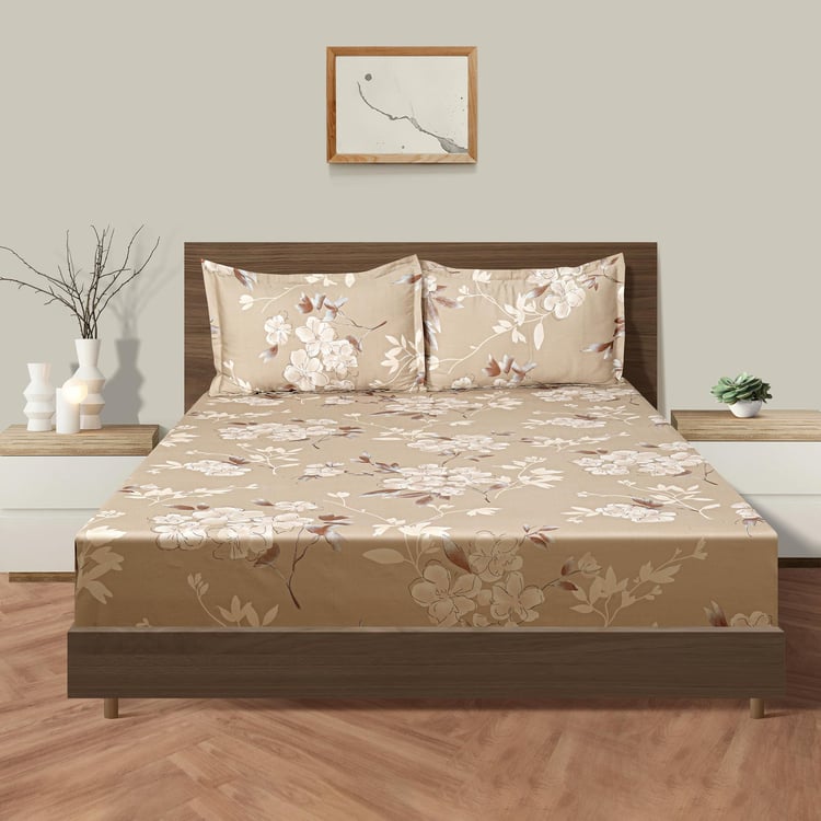 SWAYAM Champa Bloom 250TC Cotton Satin Queen Bedsheet Set