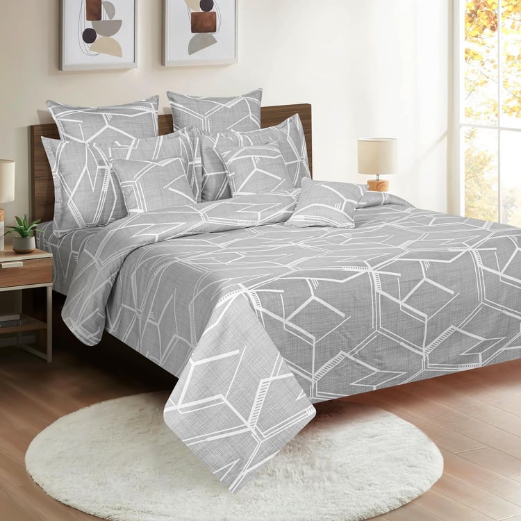 SWAYAM Urban Geometry 250TC Cotton Satin Queen Bedsheet Set