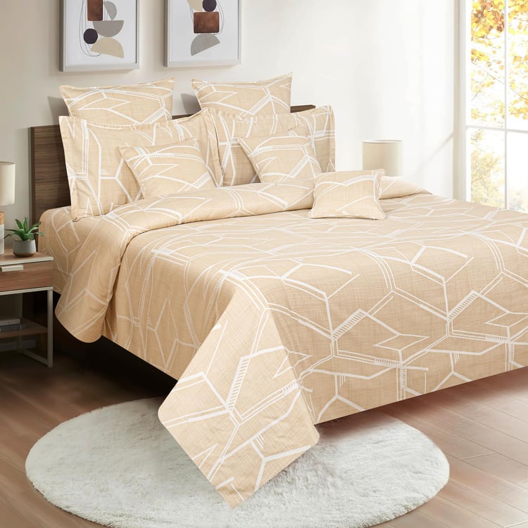 SWAYAM Fawn Geometrics 250TC Cotton Satin Queen Bedsheet Set