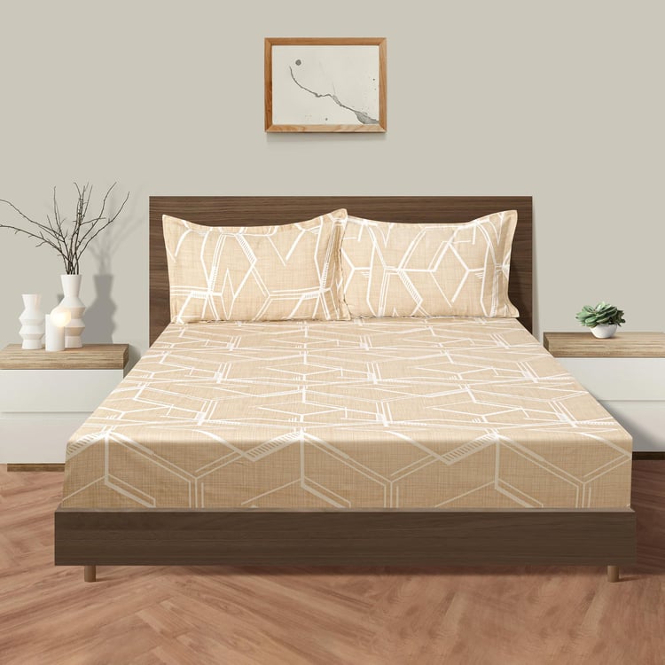 SWAYAM Fawn Geometrics 250TC Cotton Satin Queen Bedsheet Set