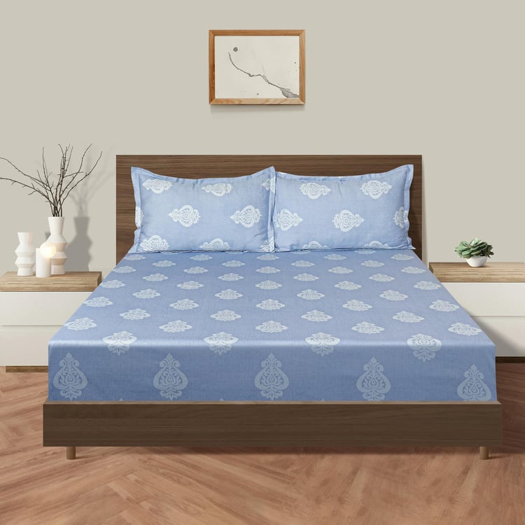 SWAYAM Zinnia Cotton 250TC Printed 3Pcs Queen Bedsheet Set