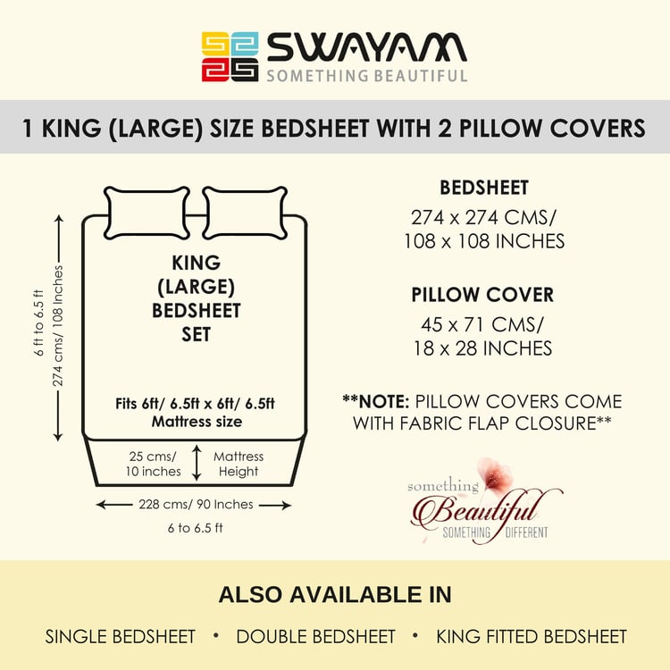 SWAYAM Ananda Cotton 250TC Printed 3Pcs Super King Bedsheet Set