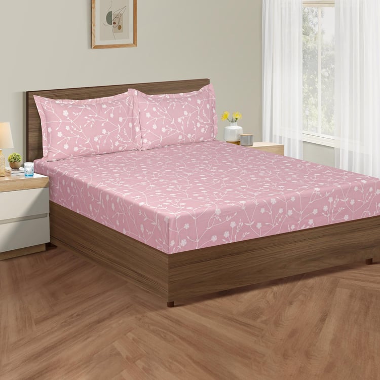 SWAYAM Blush Botanica 210TC Cotton Elegance Super King Bedsheet Set