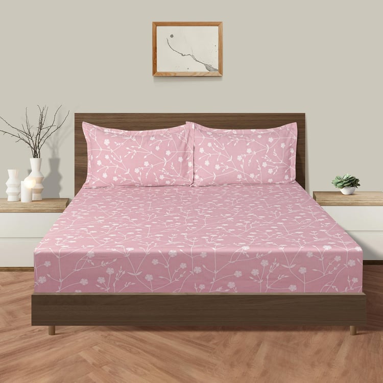 SWAYAM Blush Botanica 210TC Cotton Elegance Super King Bedsheet Set