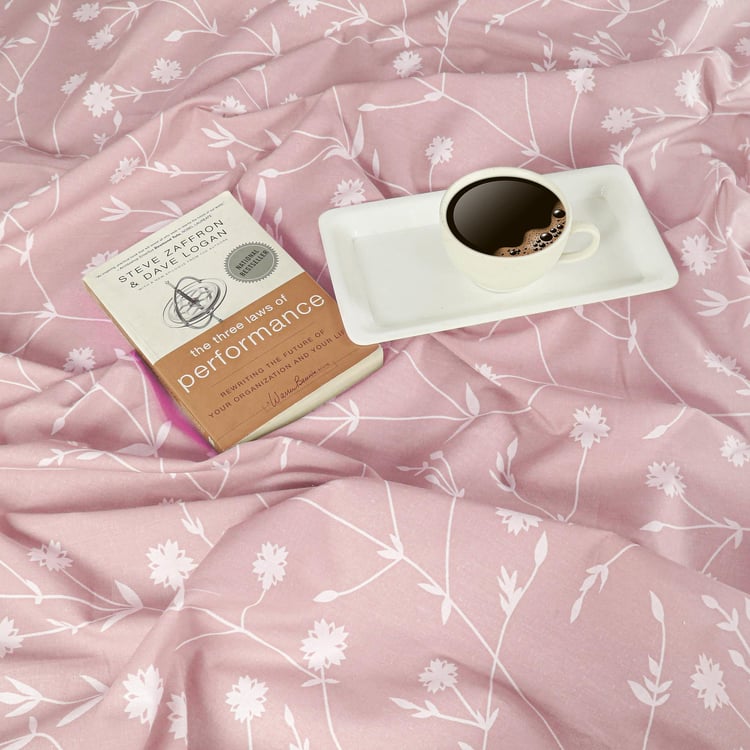 SWAYAM Blush Botanica 210TC Cotton Elegance Super King Bedsheet Set