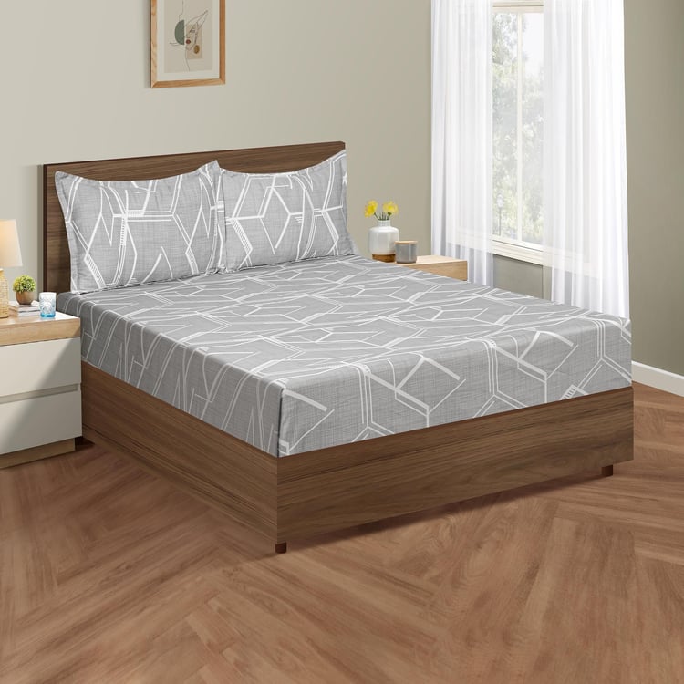 SWAYAM Urban Geometry 250TC Cotton Satin King Bedsheet Set