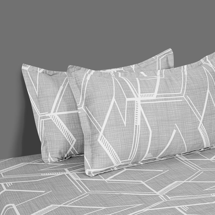 SWAYAM Urban Geometry 250TC Cotton Satin King Bedsheet Set
