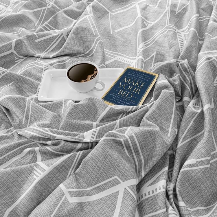 SWAYAM Urban Geometry 250TC Cotton Satin King Bedsheet Set