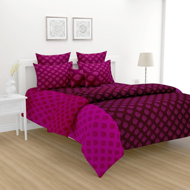 SWAYAM Magenta Mirage Ethnic Buti 200TC Cotton King Bedsheet Set
