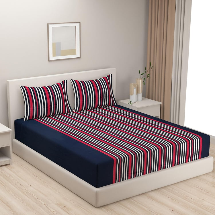 SWAYAM Nautical Stripes Classic Cotton Comfort King Fitted Bedsheet Set