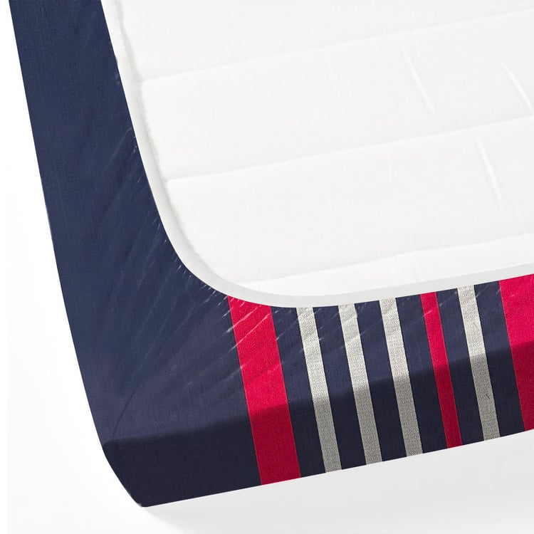 SWAYAM Nautical Stripes Classic Cotton Comfort King Fitted Bedsheet Set