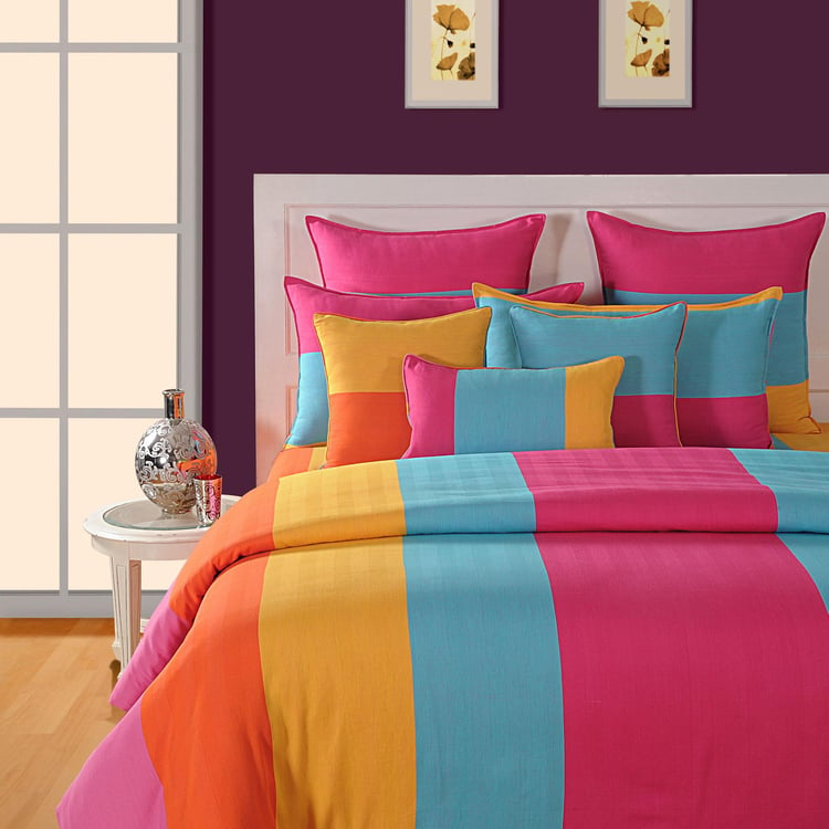 SWAYAM Colorblock Carnival Yarn-Dyed Cotton King Fitted Bedsheet Set