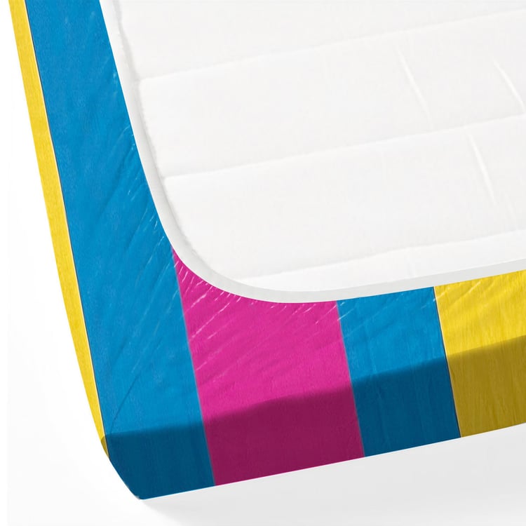 SWAYAM Colorblock Carnival Yarn-Dyed Cotton King Fitted Bedsheet Set