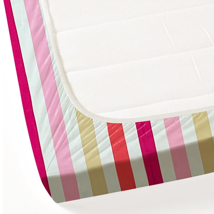 SWAYAM Soft Blush Stripes Yarn-Dyed Cotton King Fitted Bedsheet Set