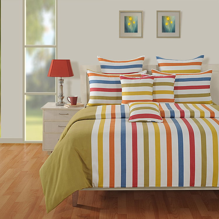 SWAYAM Spring Stripes Yarn-Dyed King Fitted Bedsheet Set