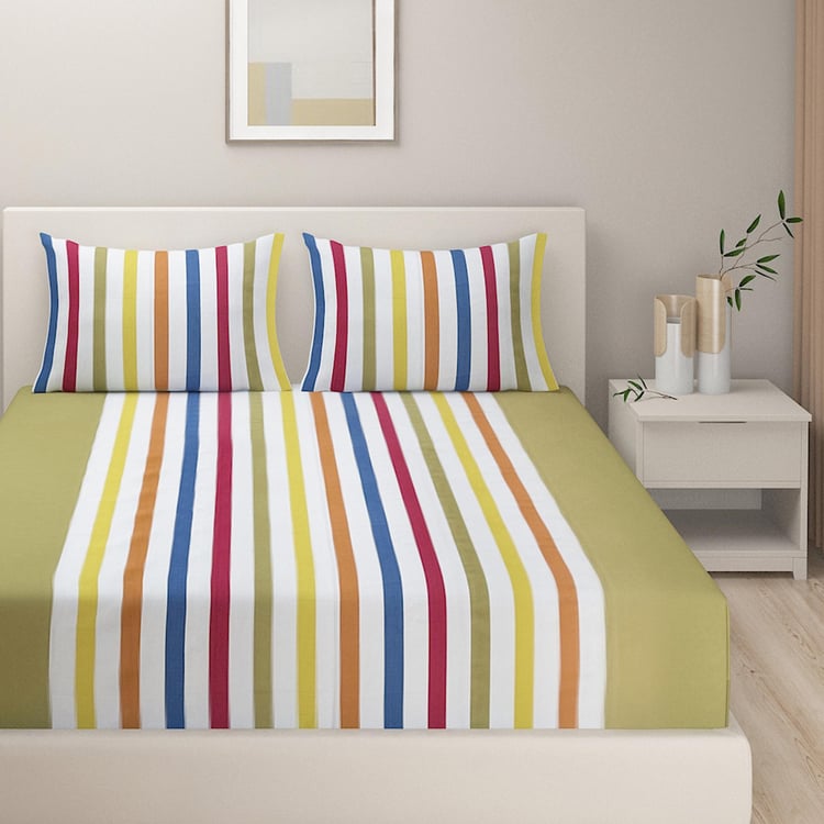 SWAYAM Spring Stripes Yarn-Dyed King Fitted Bedsheet Set