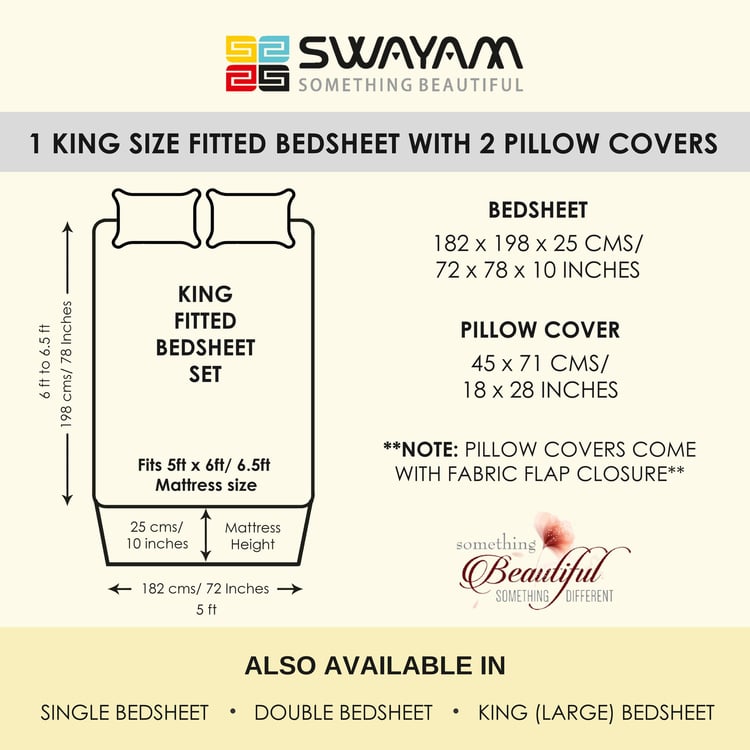 SWAYAM Winter Branches Cotton King Fitted Bedsheet Set